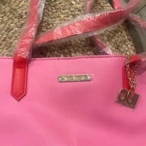 Juicy Couture Pink/Red Velvet Tote Purse Charm Logo OUI - Imperfections READ